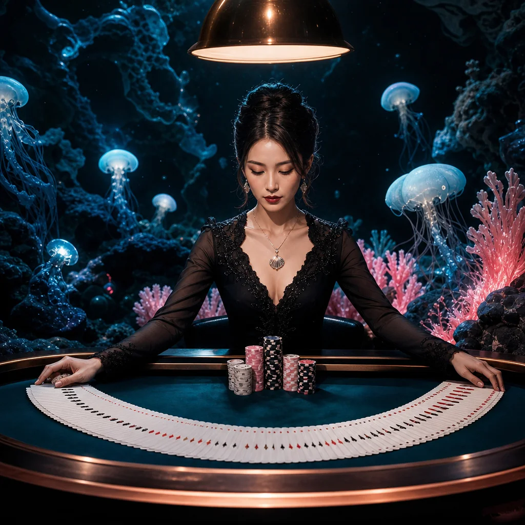 Fanned playing cards on luxury casino table
