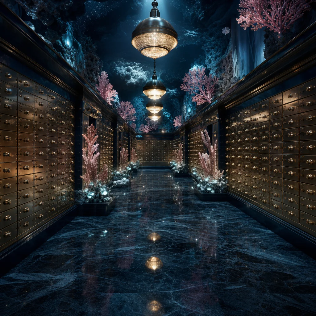 Deep blue vault door with cyan glow accents